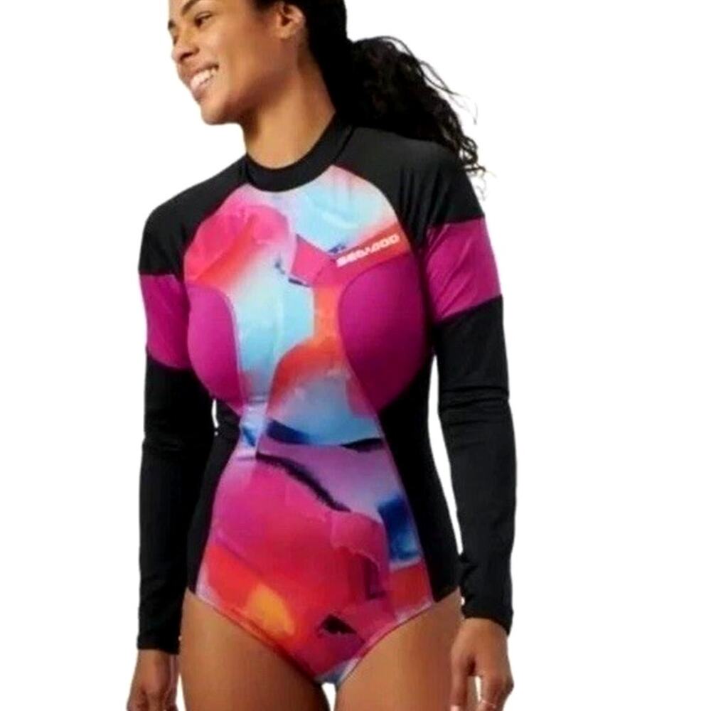 Women's Sea-Doo 1 Piece Long Sleeve Rashguard 50 UV Protection Violet Sz Lg NWT